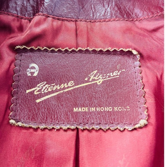 Vintage 70s Etienne Aigner Burgundy Wine Red Leather Blazer Jacket Size 10 Retro - Picture 10 of 12
